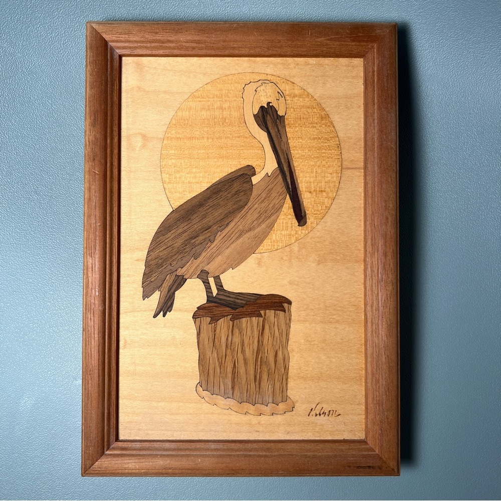 Hudson River Inlay Pelican Wood Plaque